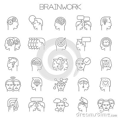 Thin line vector brainstorming business icon set. Vector Illustration