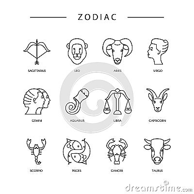 Thin line vector zodiacal symbols. Vector Illustration