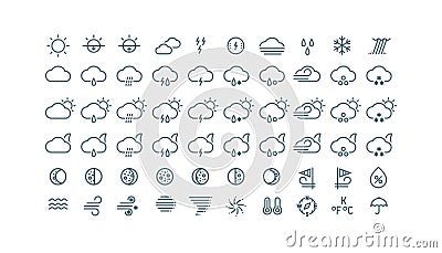 Thin line weather icons collection. Gray icons isolated on white background Vector Illustration