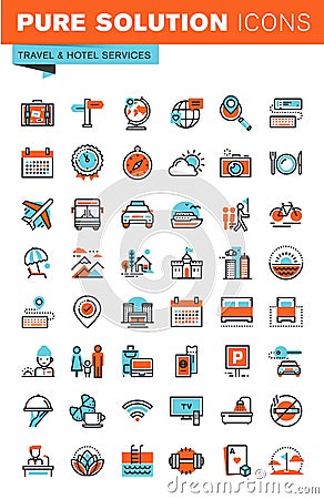 Thin line web icons for travel and tourism Vector Illustration