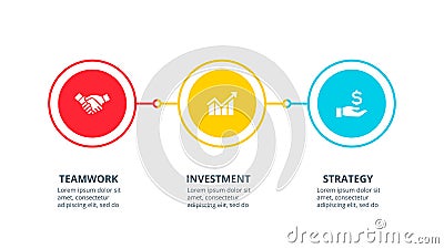 Thin lines with circles for infographic. Business timeline concept with 3 options. Presentation template Vector Illustration