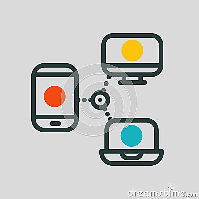 Thin lines connection icon outline of big data center group cloud computing system internet protection password access Vector Illustration