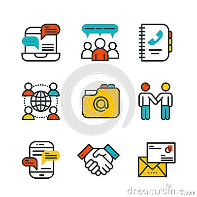 Thin lines connection icons outline set of big data center group cloud computing system internet protection password Vector Illustration