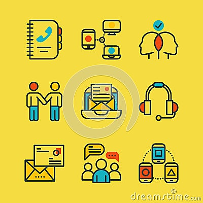 Thin lines connection icons outline set of big data center group cloud computing system internet protection password Vector Illustration