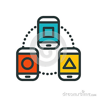 Thin lines connection phone icon outline of big data center group cloud computing system internet protection password Vector Illustration