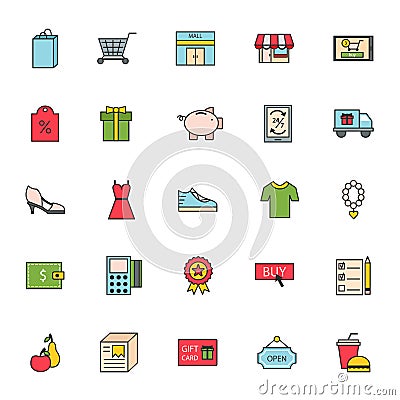 Thin lines shop store delivery service web icons commerce shopping buy purchase sale business vector Vector Illustration