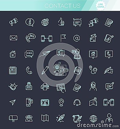 Thin lines web icons set. Contact us Vector Illustration