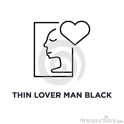 thin lover man black icon, symbol of love or amour good feeling and harmony with smile face concept outline style trend modern Vector Illustration