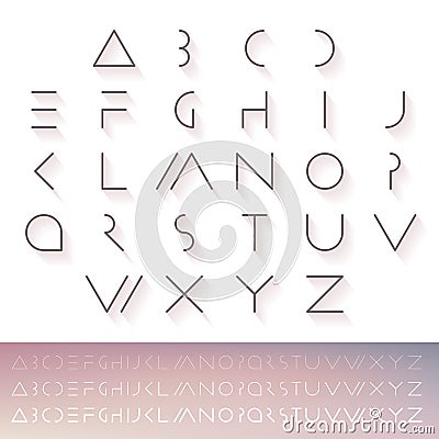 Thin minimal futuristic typeface. Alphabet set. Hipster font. Linear geometric latin letters. Light, medium and hard. Vector Illustration