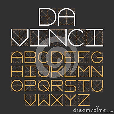 Thin modern font Da Vinci Vector Illustration