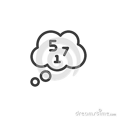 Thin Outline Icon Human Memory, Counting or Mathematical Calculating. Such Line sign as Thought Bubble and Numbers Vector Illustration
