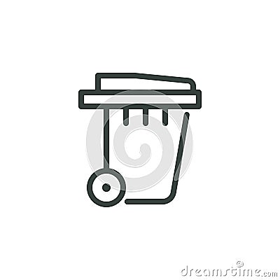 Thin Outline Icon Street Rubbish Bin, Trash Can with Wheels and a Lid. Such Line Sign as Recycle Garbage, Container for Vector Illustration