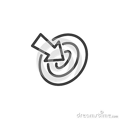 Thin Outline Icon Target and Arrow Pointer. Such Line sign as Focusing Attention or Concentration Attention, Aim and Vector Illustration