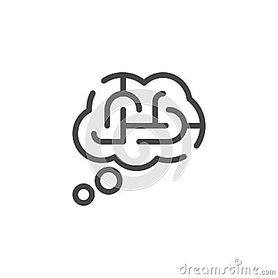 Thin Outline Icon Thought Bubble and Maze. Such Line sign as Logical Thinking, Think Process. Vector Custom Computer Vector Illustration