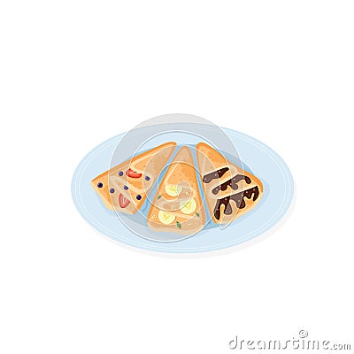 Thin pancakes, sweet dessert. Vector Illustration