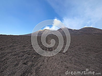 Path through the etna volcano ashes Stock Photo