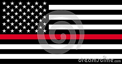 Thin Red Line Firefighter Flag. USA flag. Remembering, memories on fallen fire fighters officers on duty. Vector Illustration