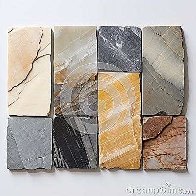 Thin samples of stone veneer showing its elasticity on a white background. Stock Photo