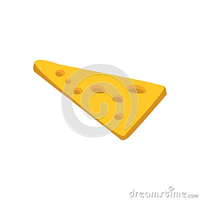 Thin Slice Of Yellow Cheese With Holes Primitive Cartoon Icon, Part Of Pizza Cafe Series Of Clipart Illustrations Vector Illustration