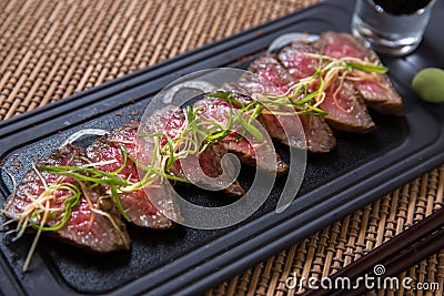 Thin slices of Kobe Beef Stock Photo