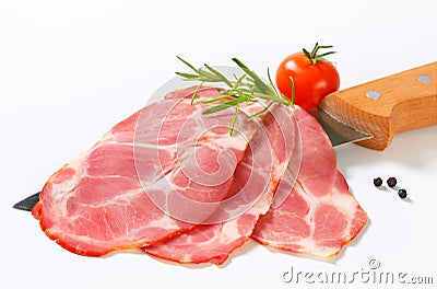 Thin slices of smoked pork Stock Photo