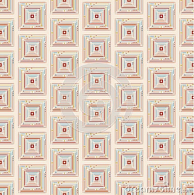 Thin squares with small circles seamless pattern. Geometry simple square in square vector pattern as african ethnic Vector Illustration