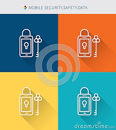 Thin thin line icons set of mobile security & data , modern simple style Stock Photo