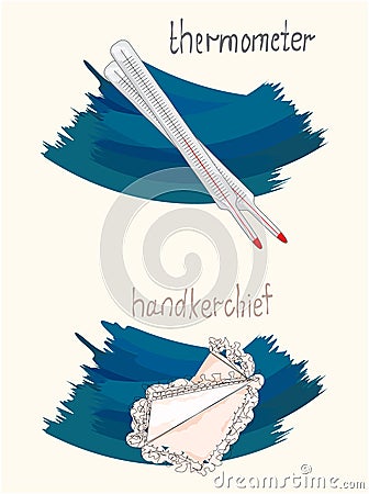 Vector illustration of handkerchief and thermometer Vector Illustration