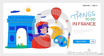 Things to do in France - flat design style banner Vector Illustration