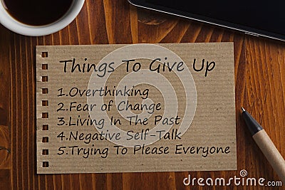 Things To Give Up written on recycled page Stock Photo