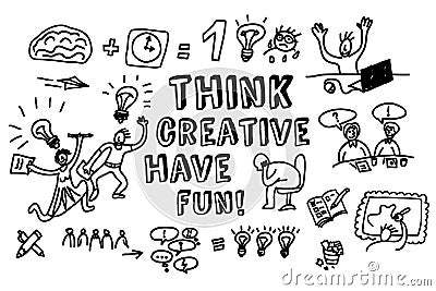 Think creative fun doodles people black and white Vector Illustration