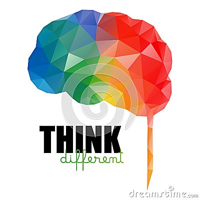 Think different concept. Low poly colorful brain Vector Illustration