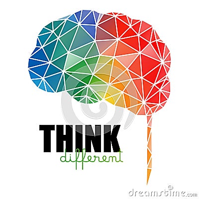 Think different concept. Low poly colorful brain Vector Illustration