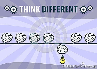 Think differently concept. One human brains think not like as others. Vector Illustration