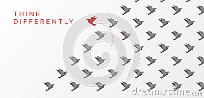 Think differently concept. Origami bird changing direction Vector Illustration