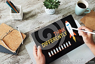 Think differently, Mind outside the box, Creativity, Innovation concept on screen. Stock Photo