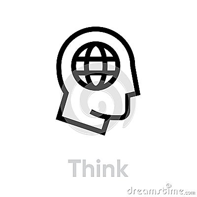 Think Globe Planet. Editable line vector. Simple isolated single sign. Vector Illustration