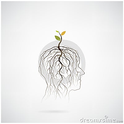 Think green concept. Tree of green idea shoot grow on human head Vector Illustration