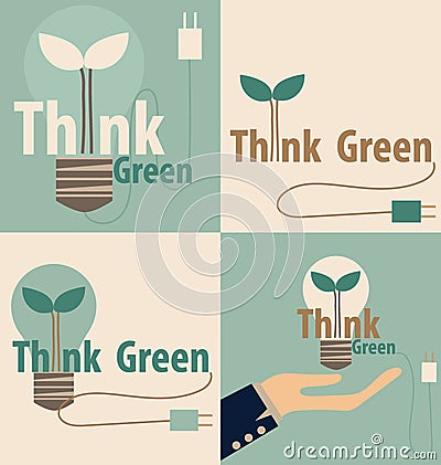 Think green, Eco concept. Light bulb with tree inside. Vector il Vector Illustration