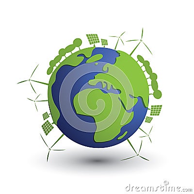 Think Green, Green Electricity, Eco Friendly Ideas - Earth Globe Concept Design Vector Illustration