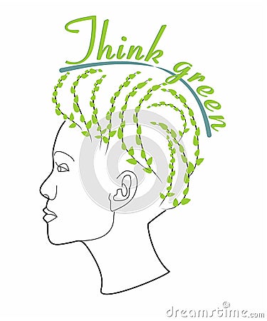 Think green - female with hairstyle Vector Illustration