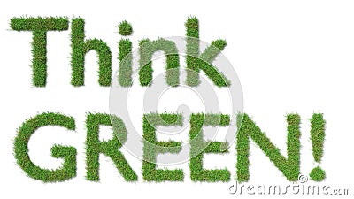 Think green sign on grass ecology concept Stock Photo