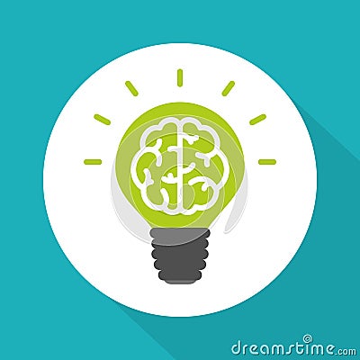 Think green symbol, brain in green lightbulb simple flat vector style Vector Illustration