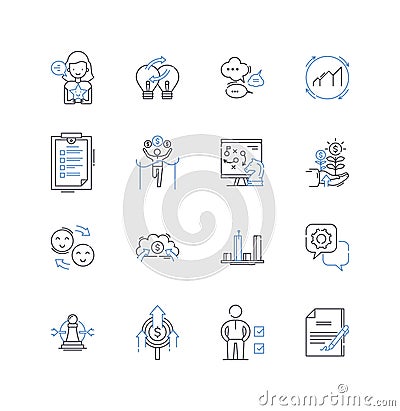 Think and meditate line icons collection. Contemplate, Ponder, Reflect, Speculate, Ruminate, Brew, Muse vector and Vector Illustration