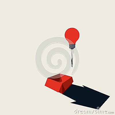 Think outside the box business creative vector concept with businessman flying away on lightbulb balloon. Vector Illustration