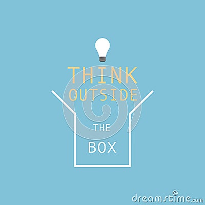 Think outside the box outline stoke and the lightbulb flat icon. Vector Illustration