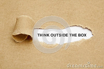 Think Outside The Box Torn Paper Stock Photo