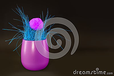 Think pink - Fresh blue potted grass Stock Photo