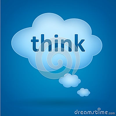 Think speech bubble on blue background Vector Illustration