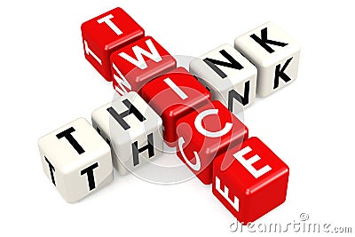 Think twice buzzword in red and white Stock Photo
